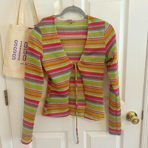 Multicolor long sleeve crochet top